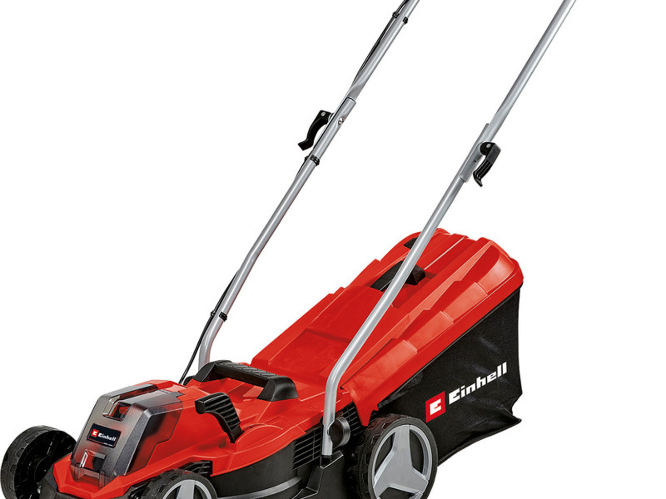 Cordless lawnmower and cordless grass trimmer with 2 batteries