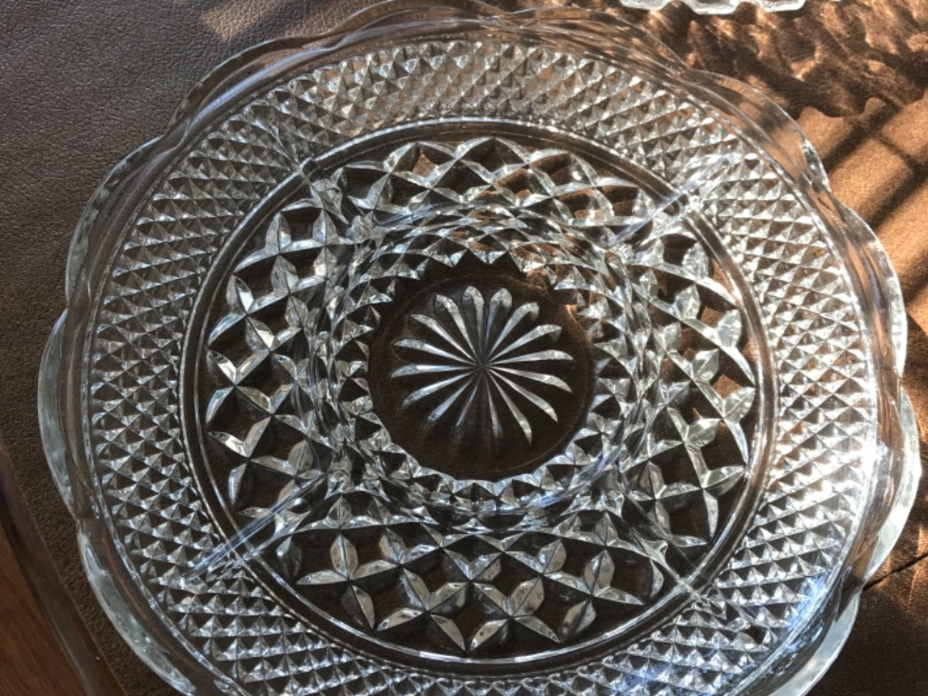 3 crystal and glass serving trays