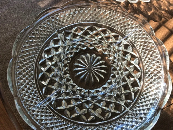 3 crystal and glass serving trays