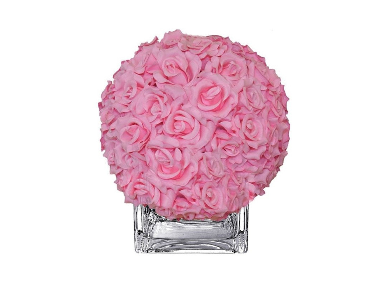 Cube vase with pink rose balls and led lights