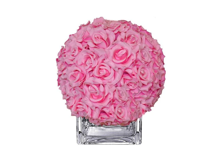 Cube vase with pink rose balls and led lights
