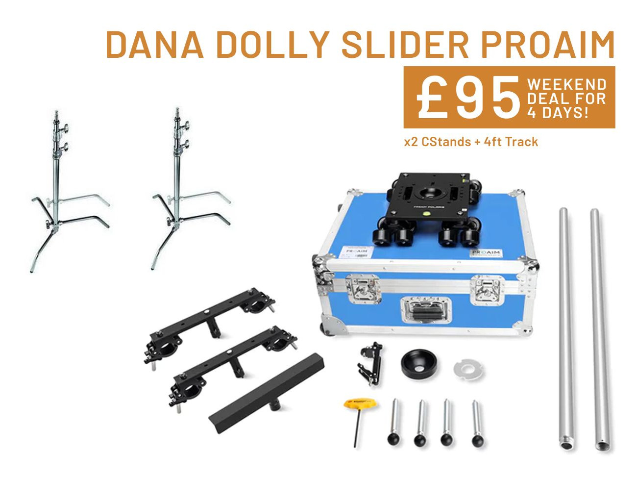 Dana dolly +4ft track proaim polaris slider with c stands
