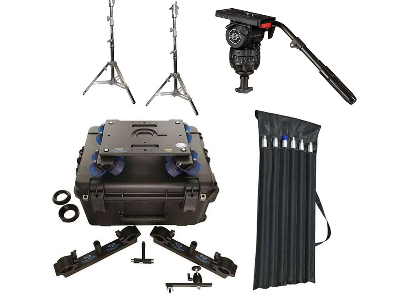 Dana dolly with tripod head, 3m tracks & lowboy combo stands