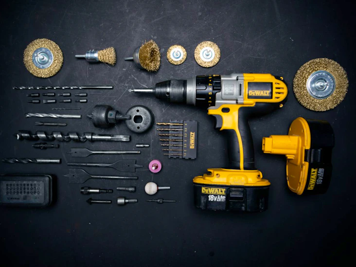 Dewalt tools: drill, jigsaw, grinder, chop saw