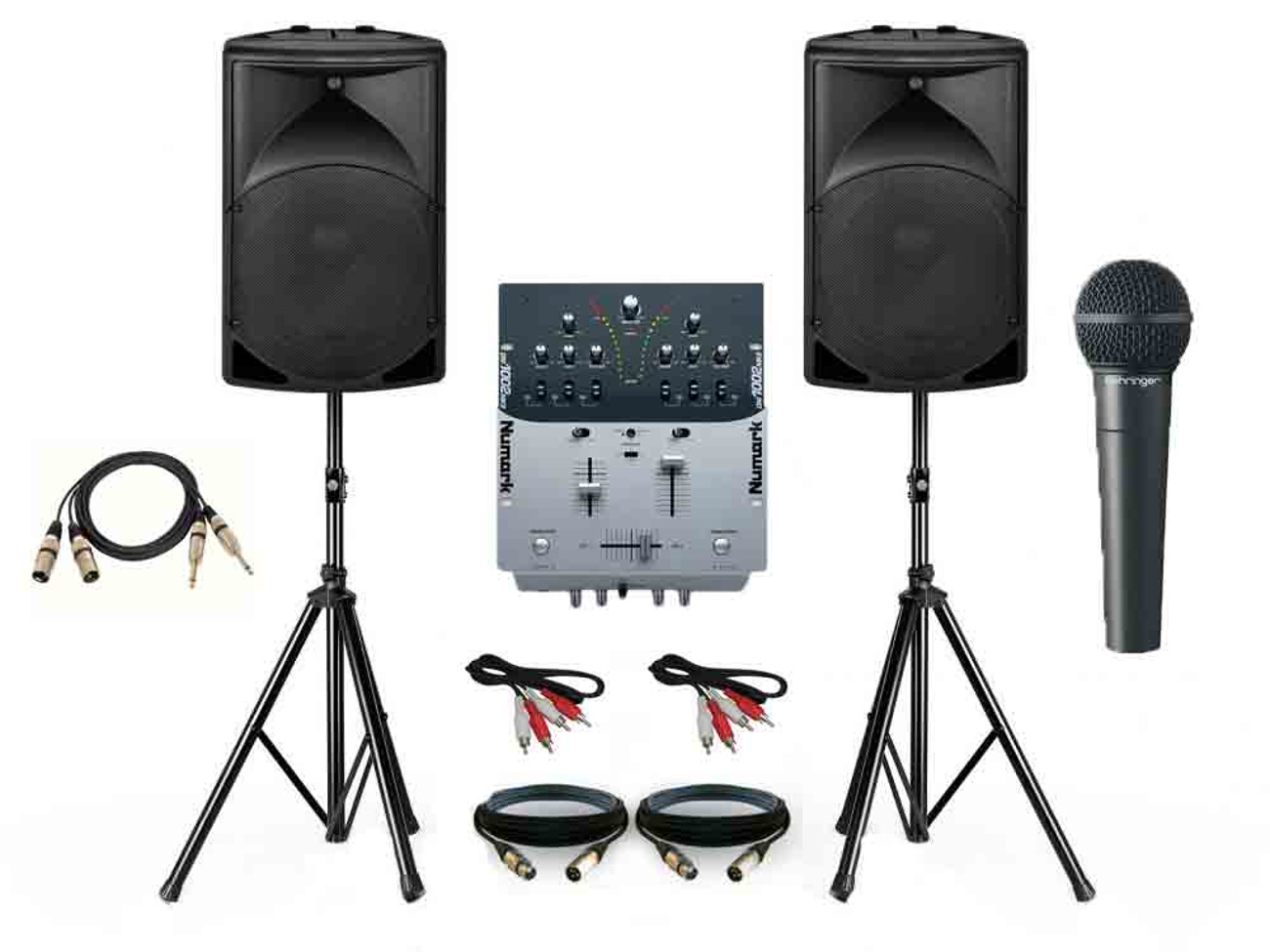 Disco - dj set - party pa sound (dj mixer, speakers, cables)