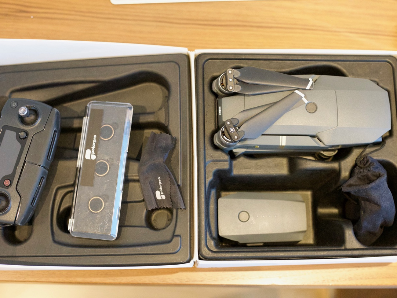 Dji mavic pro drone with polar pro nd filters, car charger
