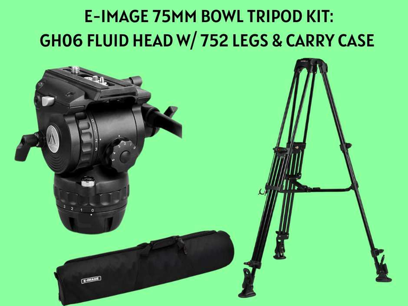 E-image tripod kit: gh06 fluid head w/ 752 legs & carry case
