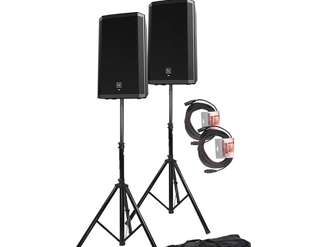 Electro voice zlx15p (x2) active pa speakers with stands and cables 1000w sound system