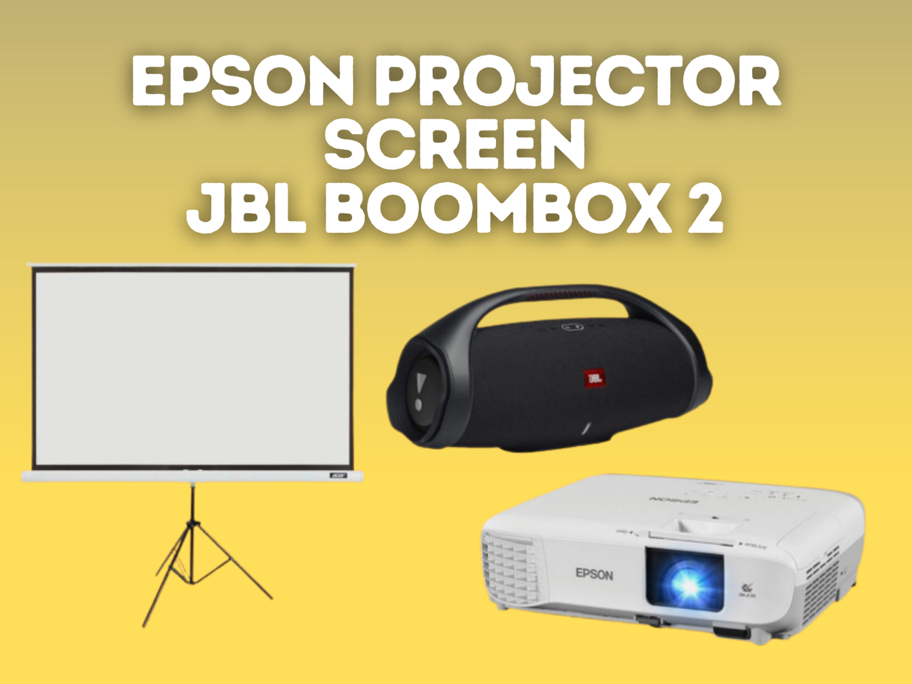 Epson projector + projector screen + jbl boombox 2