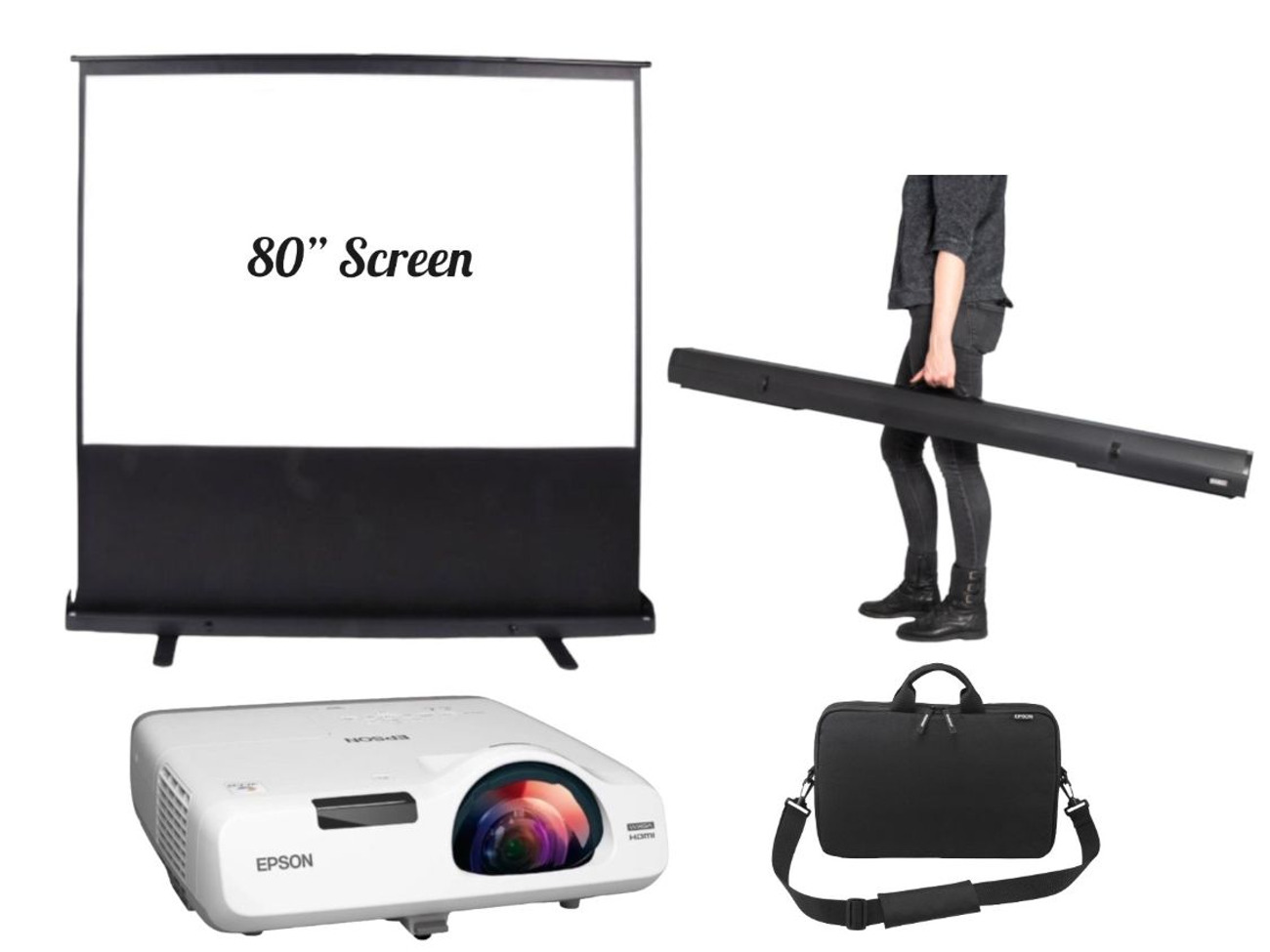  short throw  projector  80" projector screen hdmi vga 2800 lum  event office home