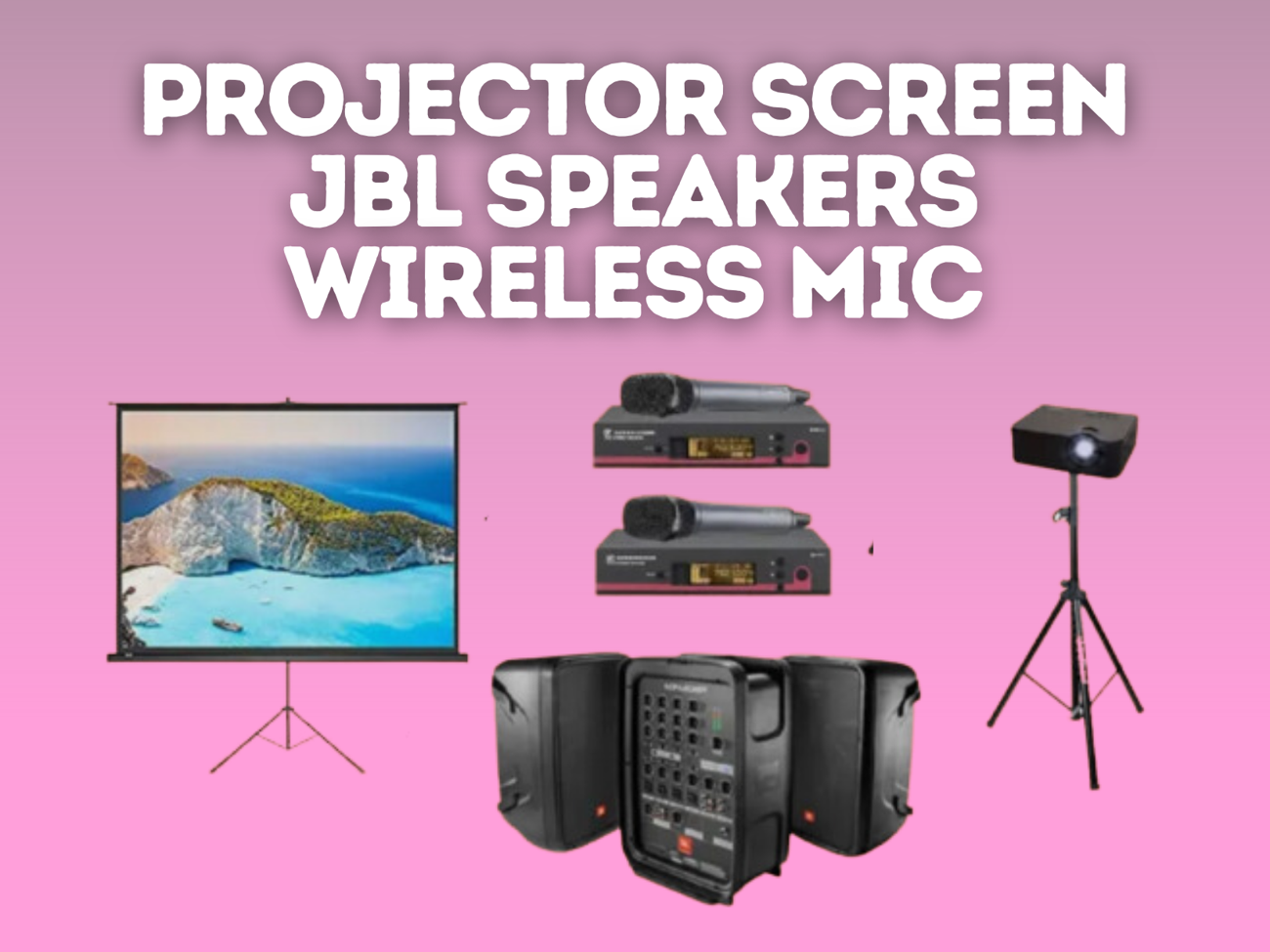 Event package: projector + screen + speakers + wireless mic