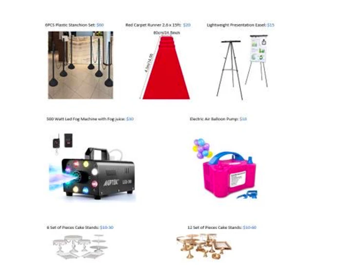 Events accessories for rent / a louer