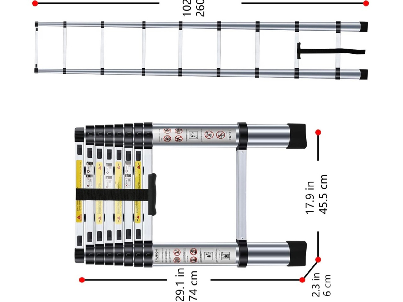 Extensible / extendable telescopic ladder