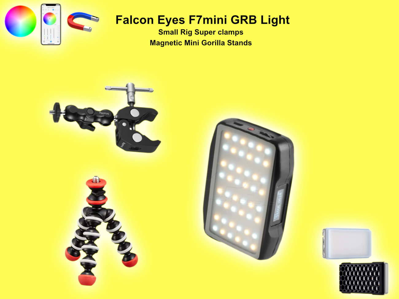 Falcon eyes f7 mini rgb pocket light with clamp and stand 