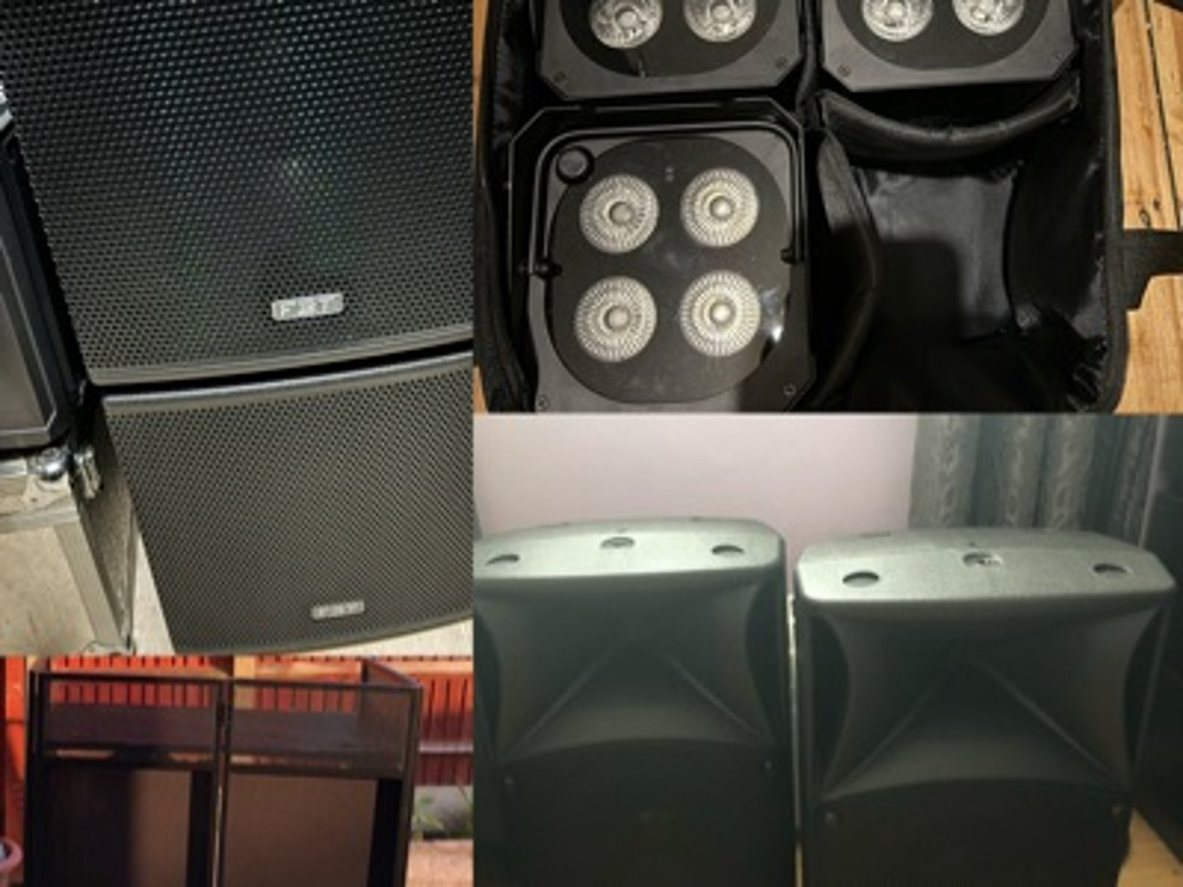 Fbt speakers, subwoofers, dj booth and uplights