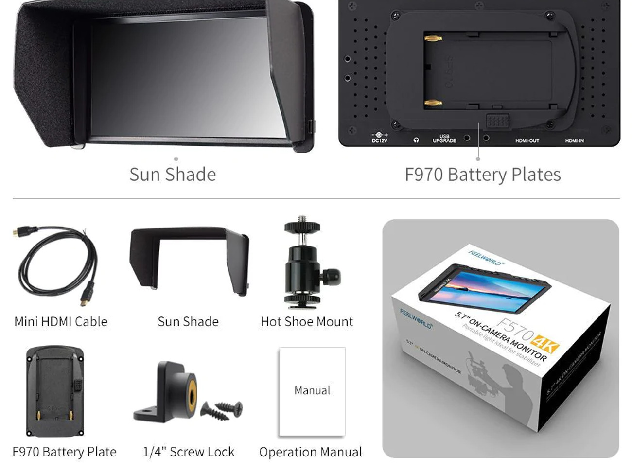 Feelworld f570 4k 5.7’’ on-camera monitor