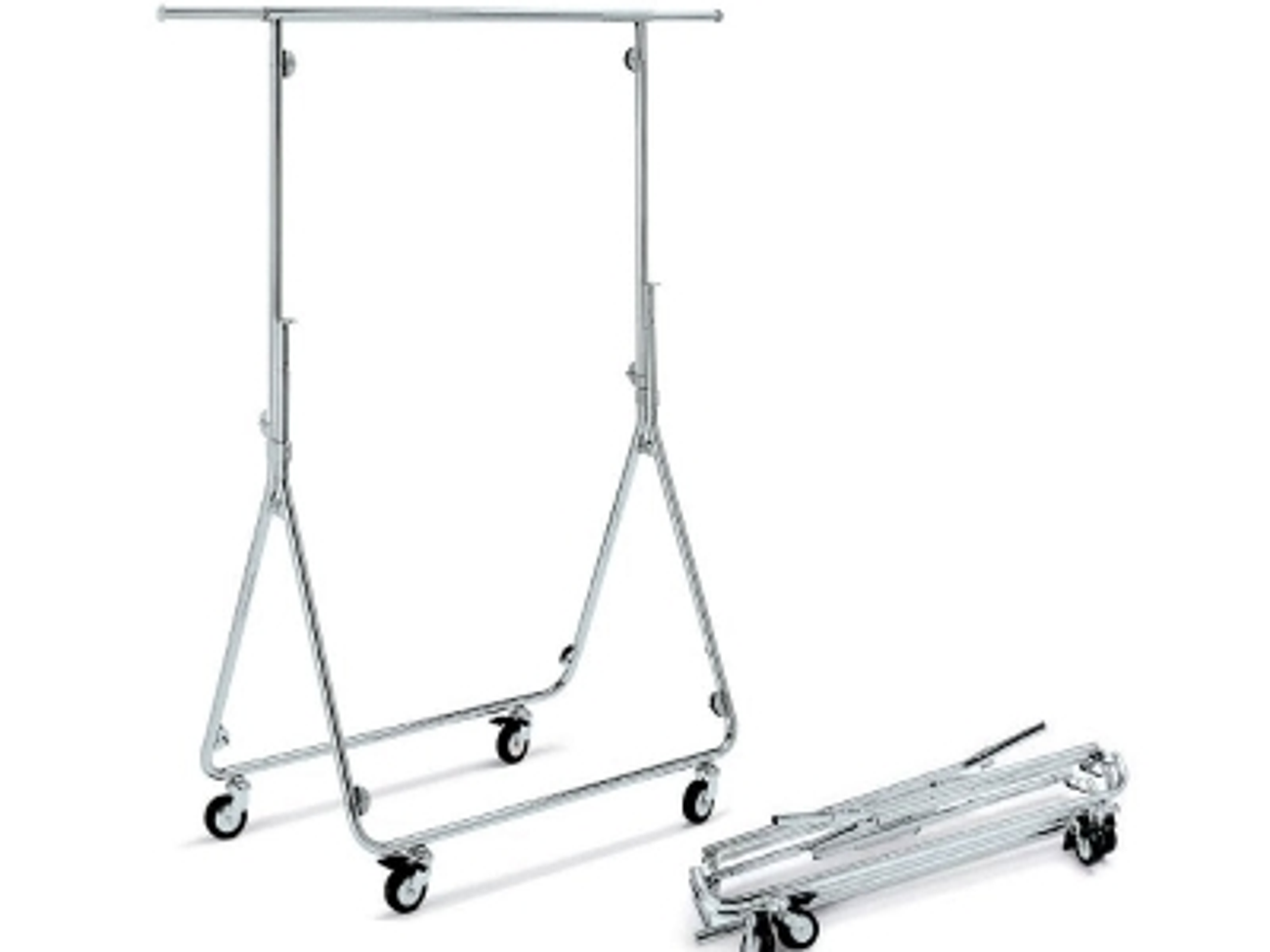 Folding clothes rail with big wheels