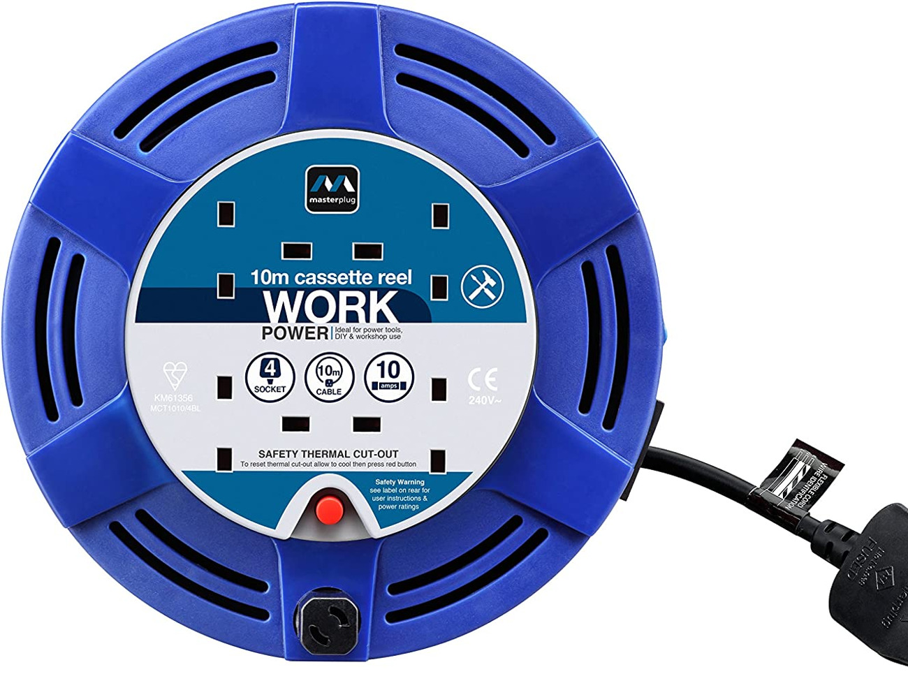 Four socket cassette reel extension lead, 10 metres