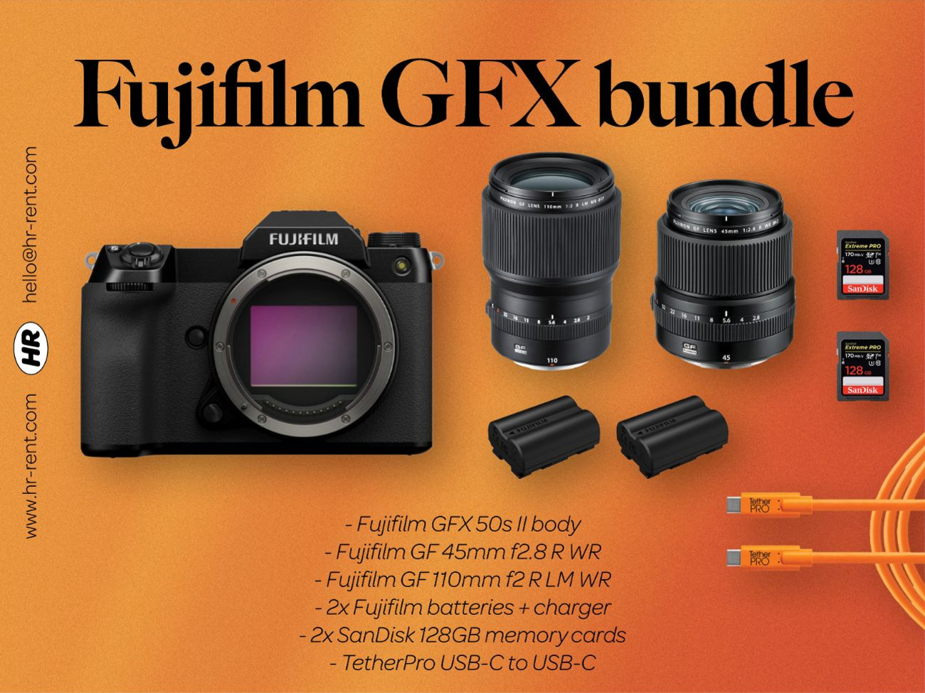 Fuji fujifilm gfx 50s ii + gf 45mm f2.8 + gf 110mm f2 lens