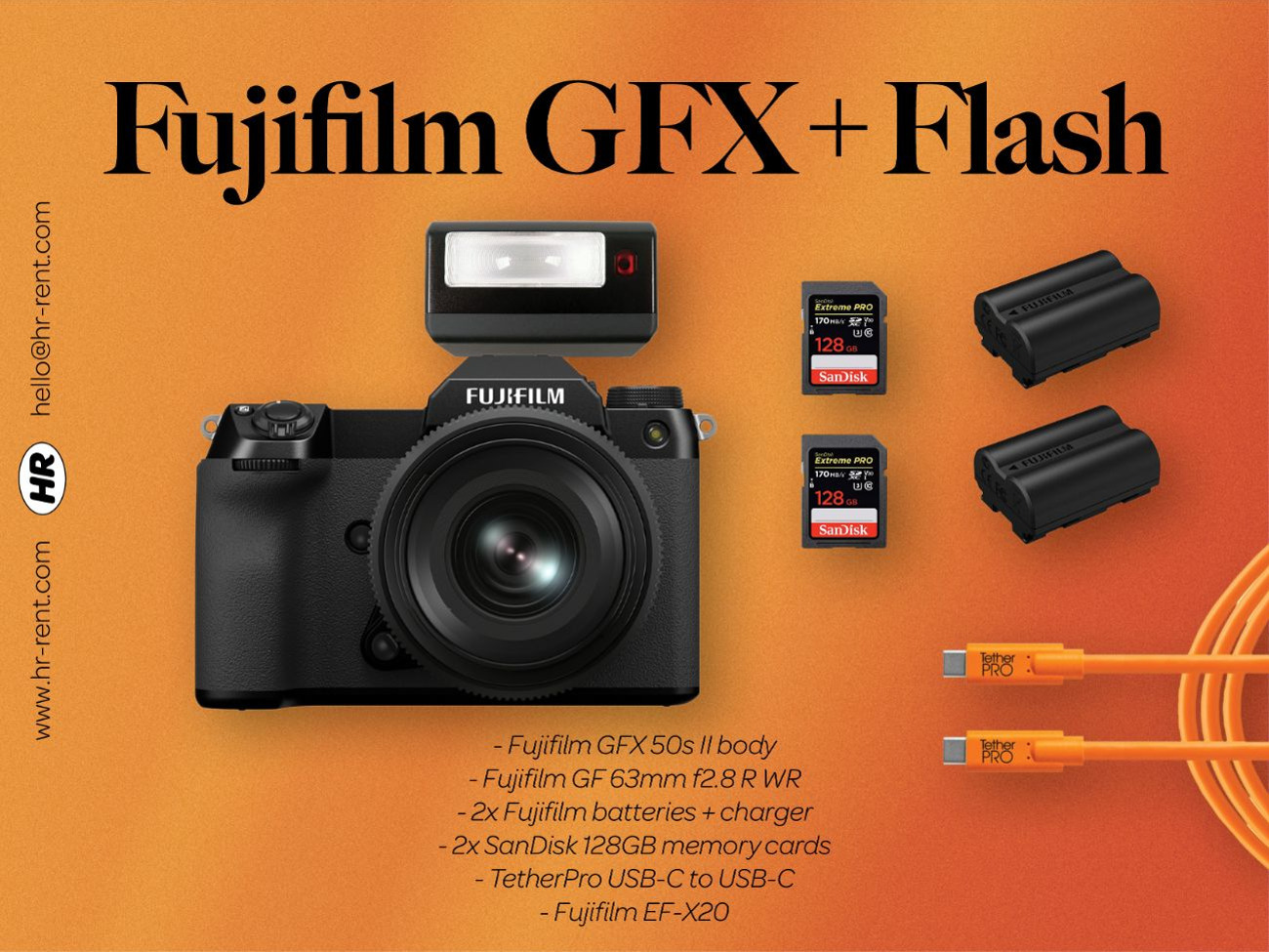 Fuji fujifilm gfx 50s ii + gf 63mm f2.8 + ef-x20 flash