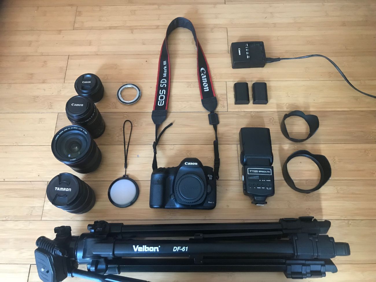 Full kit canon dslr 5d mark iii + 4 pro lenses + accessories