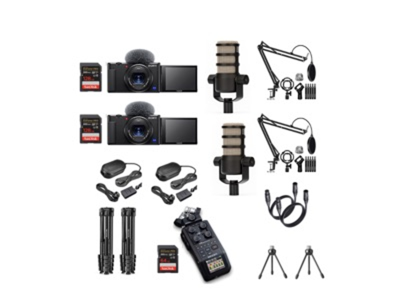 Full podcast kit - sony zv1 (x2), rode podmic (x2), zoom h6