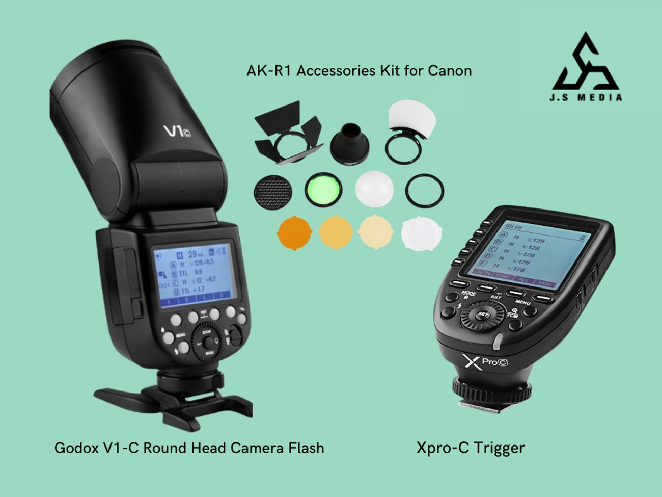 Godox v1 for canon + accessories 