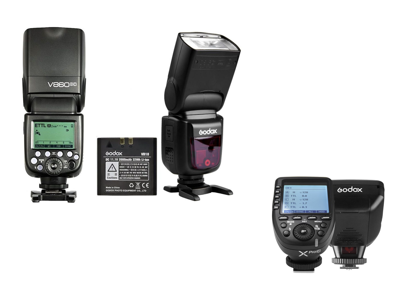 Godox v860ii speedlite flash * 2 + xpro-c ttl flash trigger