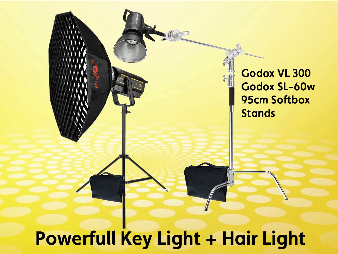 Godox vl300 + sl 60w video lights + softbox (* aputure 300d)
