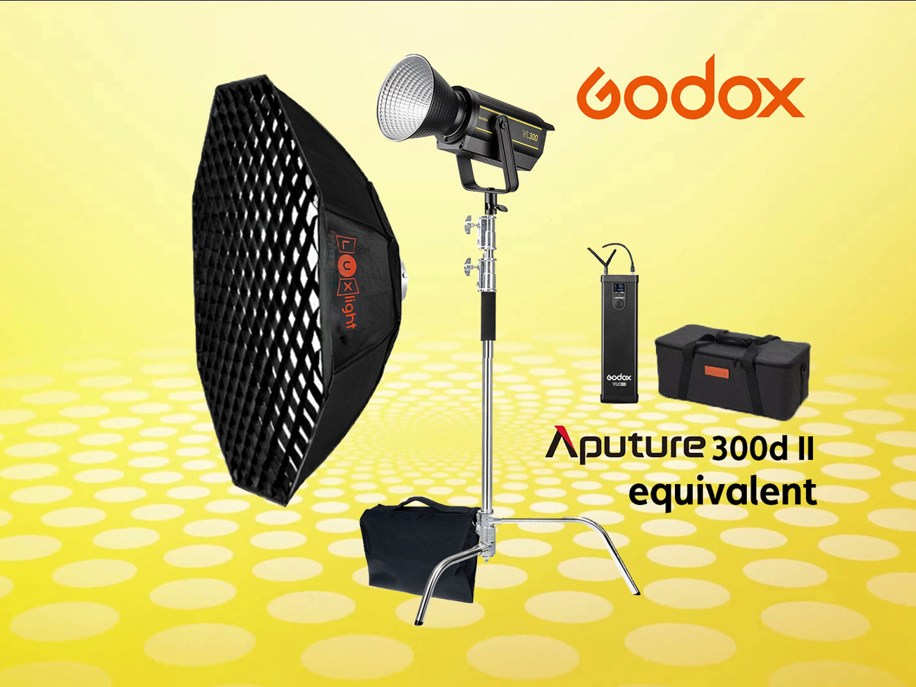 Godox vl300 video light + softbox (alt. aputure 300d ii)