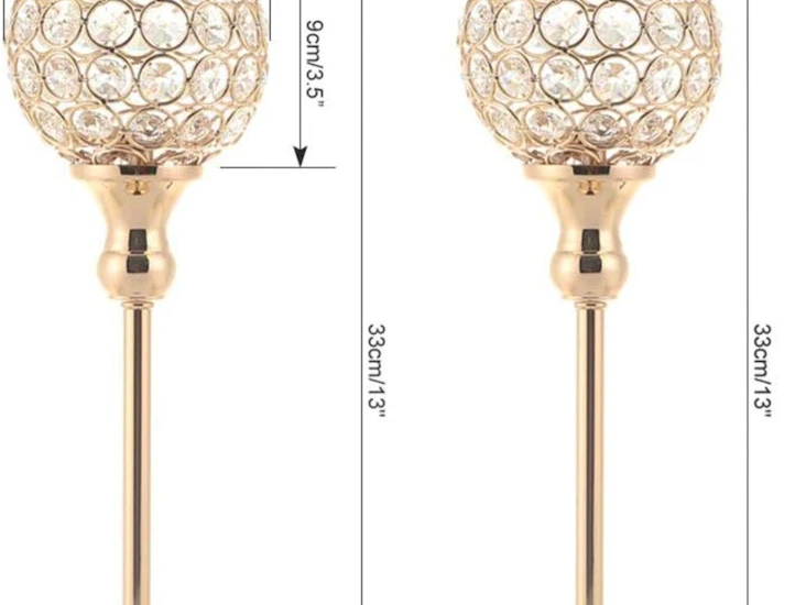 Gold crystal candle holders set of 2 for decor