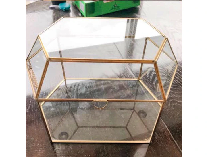 Gold geometric glass card box terrarium style