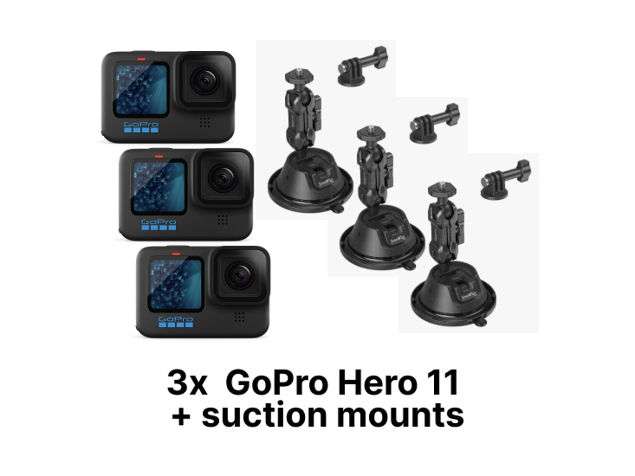 3x gopro hero 11 + suction mounts