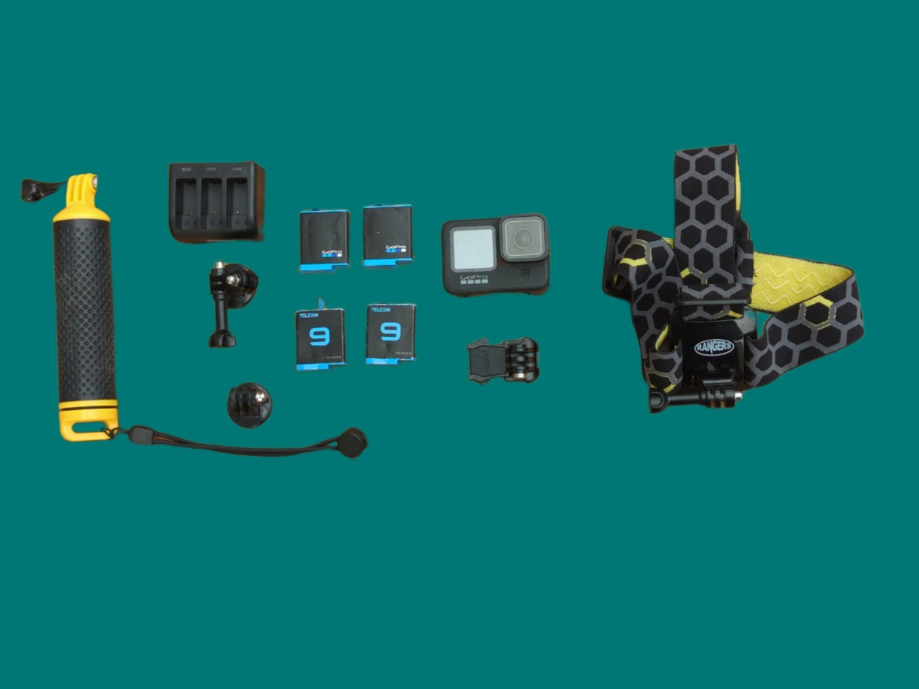 Gopro hero 9 black with 4 sd cards 4 batteries & accesories