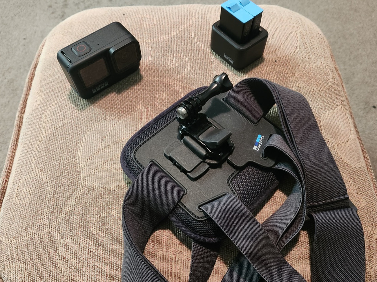 Gopro hero 9 action camera with chest mount and 2 batteries