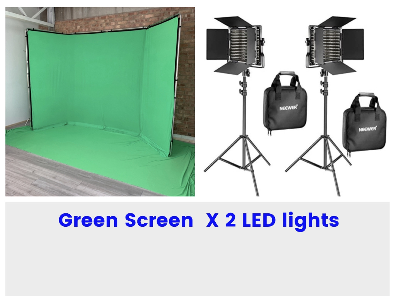 Green screen 4m chromakey backdrop + 2 studio video led panel lights fx