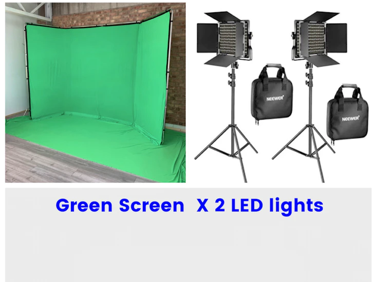 Green screen 4m chromakey backdrop + 2 x panel lights fx studio light