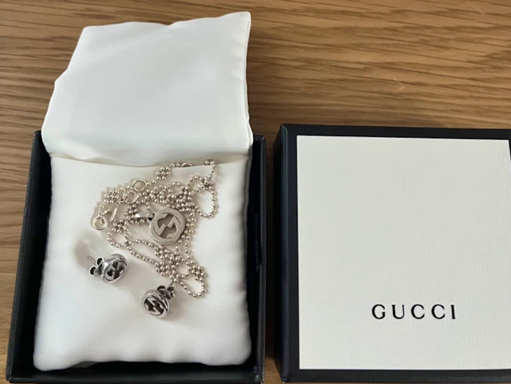 Gucci silver necklace earrings set