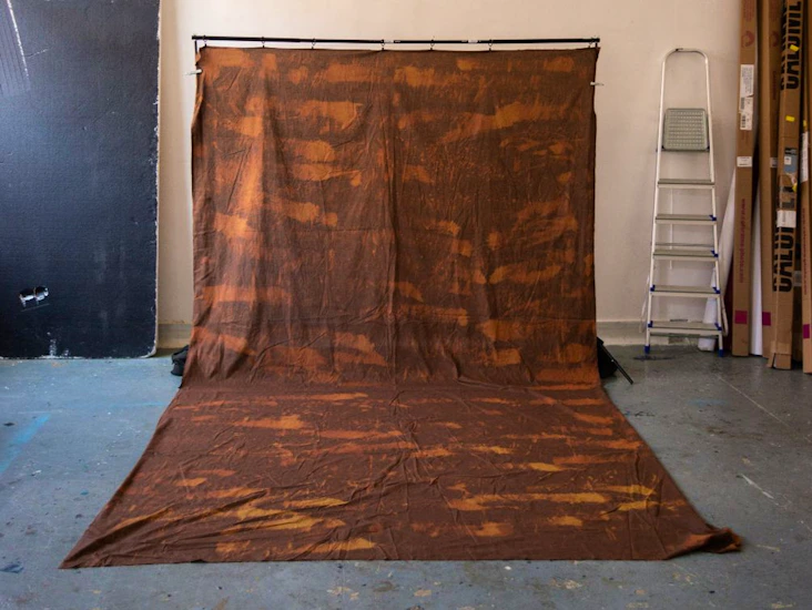 Hand painted fabric backdrop (brown - rusty mustard)