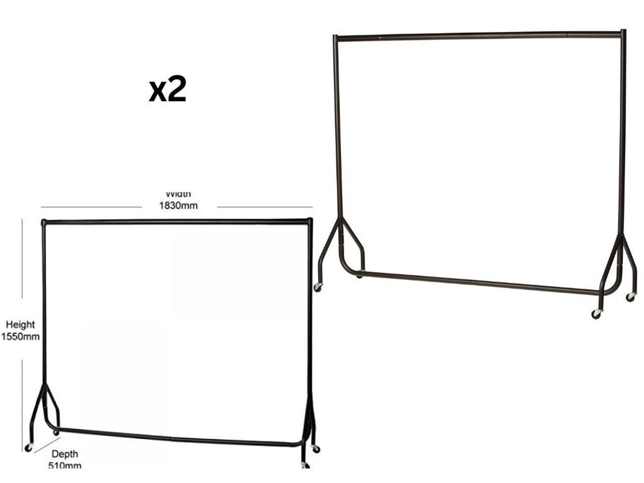 2 x heavy duty 6ft clothes rails for cloakroom/fashion/coat rack