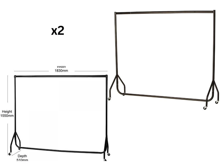 2 x heavy duty 6ft clothes rails for cloakroom/fashion/coat rack
