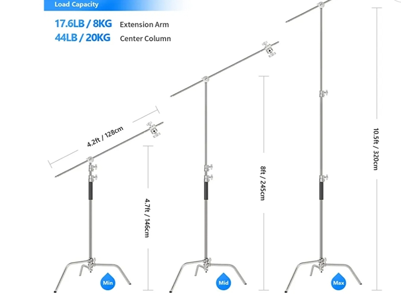 Heavy duty c stand with boom arm and 2 grip heads