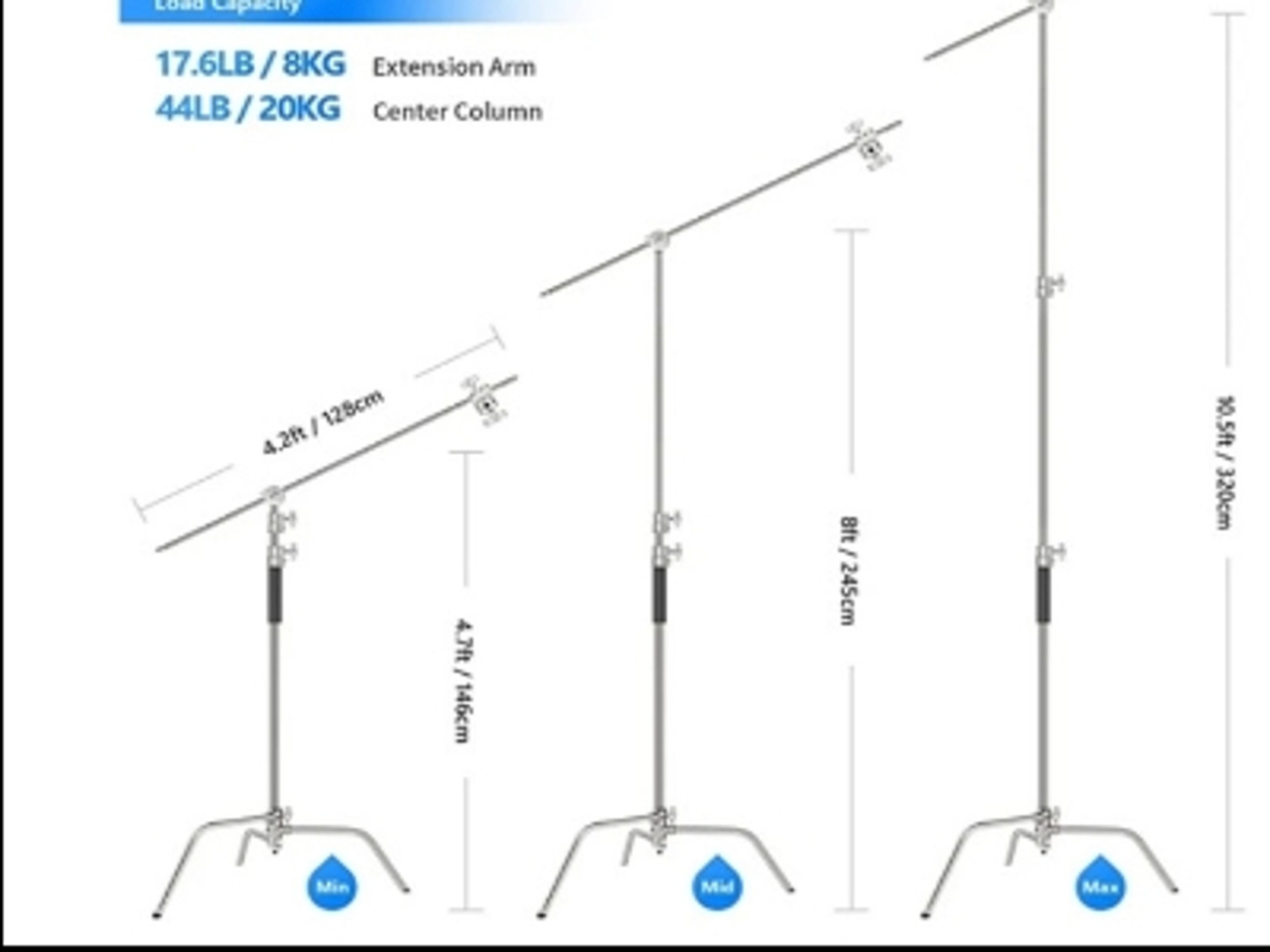 Heavy duty c stand with boom arm and 2 grip heads