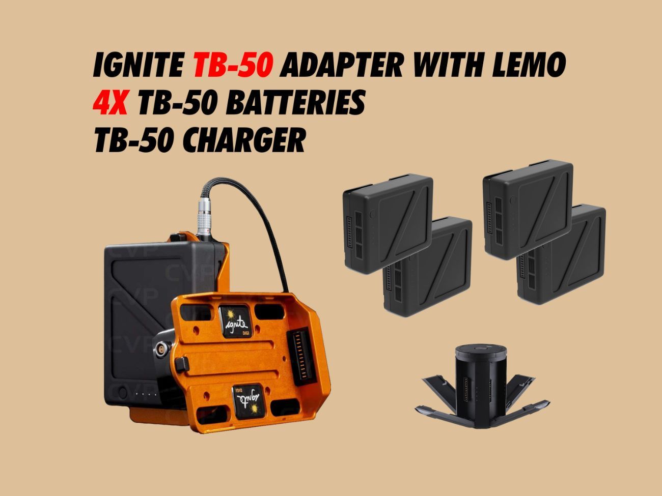 Movi pro ignite digi lemo tb-50 adapter with 4x tb50 batteries and quad charger