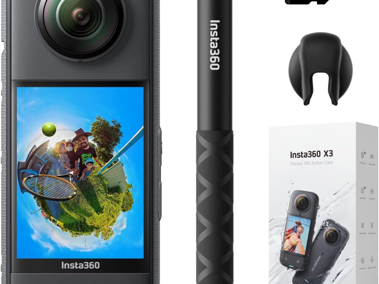 Insta360 x3, 3 batteries, selfie stick, 128gb, 4k 5.6k gopro