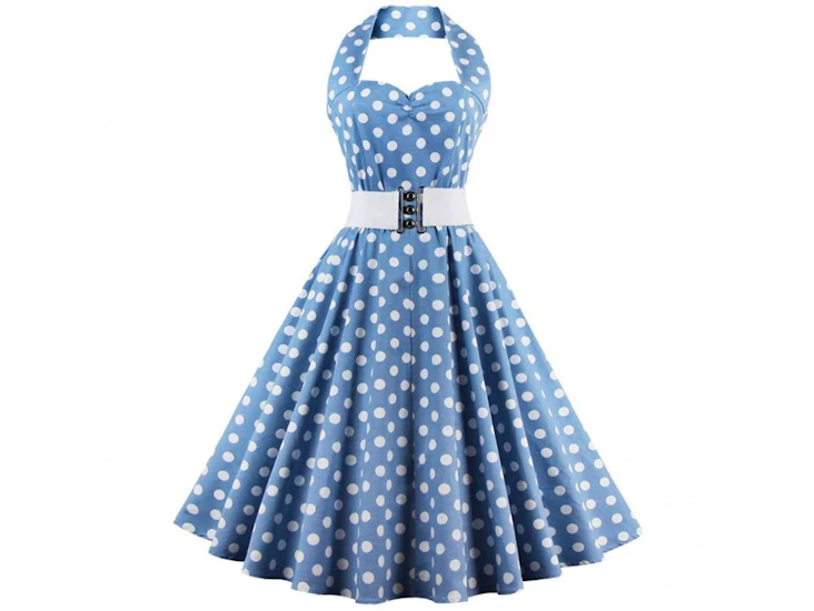 J48 1950's dress, blue polka dot, 2 pieces