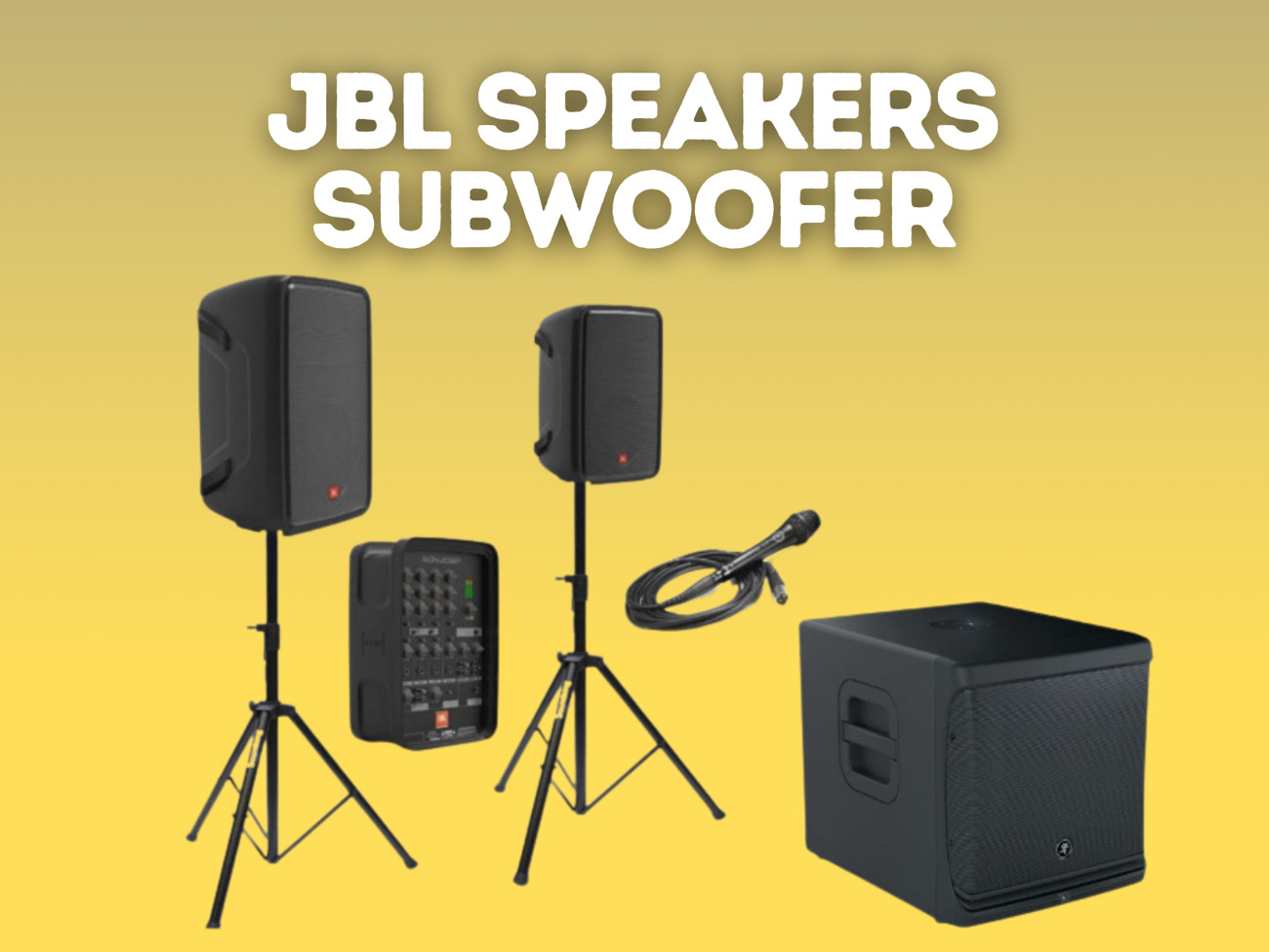 Jbl eon208p + subwoofer pa system speakers, microphone