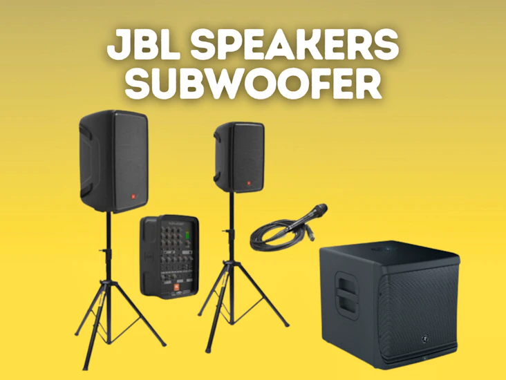 Jbl eon208p + subwoofer pa system speakers, microphone