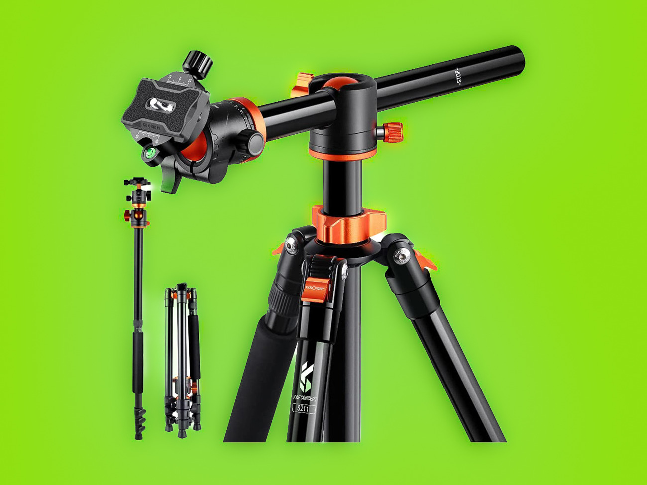 K&f 72" tripod with 360degree extendable arm & ballhead