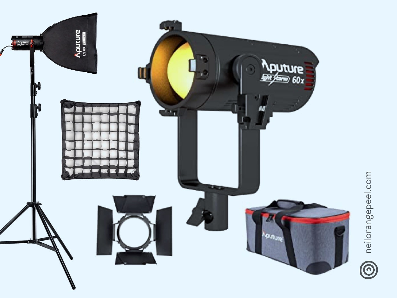 Kit: aputure 60x + t4c + mc kit inc light stand & softbox